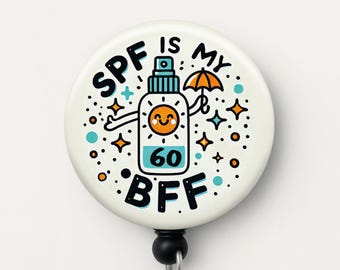 Dermatology Badge Reel, Cute Derm Squad Badge Holder, Funny Medical Assistant Gift, SPF Is Your BFF, Unique Job Gift Under 20