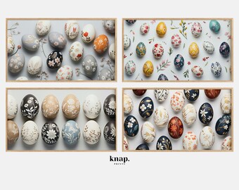 Samsung Frame TV Art Easter Eggs Set Flowers Frame TV Art Modern Spring Neutral Digital Print Download | S02