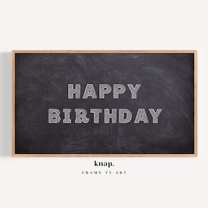 Samsung Frame TV Art Happy Birthday mannen Frame TV Art verjaardag zwart schoolbord minimale digitale print downloaden | KP153