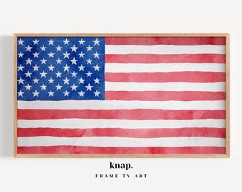 Samsung Frame TV Art Watercolor American USA Flag Patriotic Frame TV Art Fourth of July Independence Day Digital Print Download | KP185