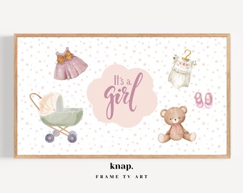 Samsung Frame TV Art Girl Baby Shower Frame TV Art Boho Pink Baby Announcement Digital Print Download | KP161