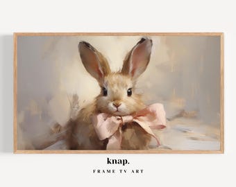 Samsung Rahmen TV Kunst Osterhase im Bogen Rahmen TV Kunst Süßer Hase Frühling Impasto Ölgemälde Digitaldruck Download | KP198