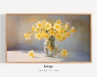 Samsung Frame TV Art Daffodils Spring Frame TV Art Yellow Flowers Narcissus Oil Painting Digital Print Download | KP193