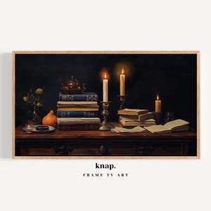 Samsung Frame TV Art Dark Academia Victorian Library Frame TV Art Moody Dark Books Still Life Oil Painting Digital Print Download | KP146