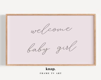 Samsung Frame TV Art Welcome Baby Girl Minimal Baby Shower Frame TV Art Pink Baby Announcement Digital Print Download | KP166