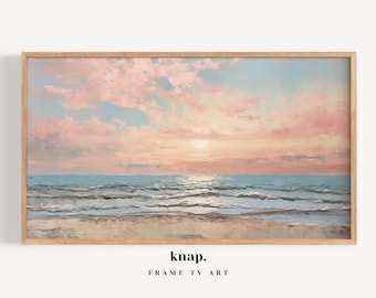 Samsung Frame TV Art Landscape Summer Sunset Frame TV Art Summer Beach Ocean Pastel Impasto Oil Painting Digital Print Download | KP195