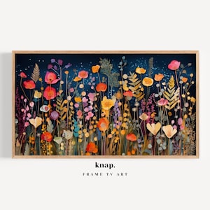 Samsung Frame TV Art Spring Texture Wildflowers Dark Moody Frame TV Art Flowers Dry Pressed Floral Black Digital Print Download | KP110