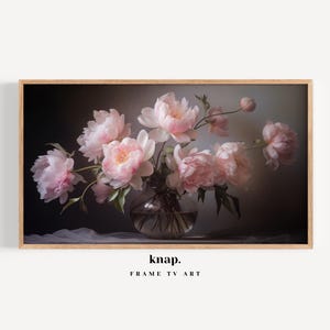 Samsung Frame TV Art Still Life Flower Peony Frame TV Art Moody Dark Floral Oil Painting Digital Print Download | KP141