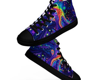 Cosmic Fusion Trippy Nebula Herren High Top Rave Canvas Music Festival Black Light Schuhe