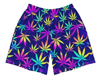 Psychedelic Marijuana Leaf Rave Vibrant Neon Trippy Mens Athletic Shorts