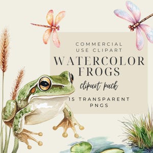 Clipart étang grenouille mignon, aquarelle PNG Bundle pour sublimation et usage commercial, Images de grenouille de haute qualité pour la conception de livres de contes, PNG instantané