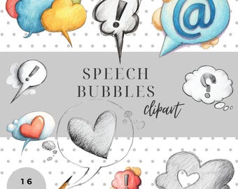 16 Speech Bubble Clipart, Pencil Sketch PNG Set, Stickers, Scrapbooking, Crafts, Instant Download, Badges Clipart, Shapes Clipart, Label png