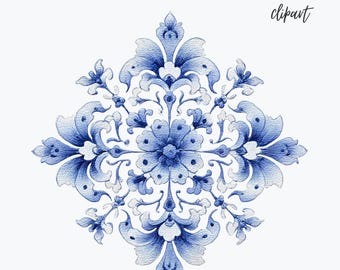 Enkele chinoiserie bloemen clipart png, Franse blauwe bloemen tegel, blauw wit, Chinees, vintage, botanische bruiloft nodigt, patronen, branding