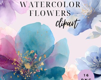 16 Watercolor Wildflower Clipart Bundle, Floral PNG, Wedding Botanical Clip Art, Instant Download for Invitations, Branding, Transparent PNG