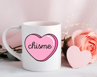 Chisme Candy Herz Keramik 11 Unzen Becher Valentinstag Geschenk Geburtstagsgeschenk für Ihn Ihr Gespräch Herz Liebe Klatsch Spanisch Chismosa Spanglish