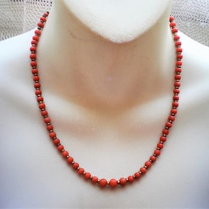 Antique Art Deco Mediterranean Red Orange Coral Beaded Necklace 14K Gold Clasp
