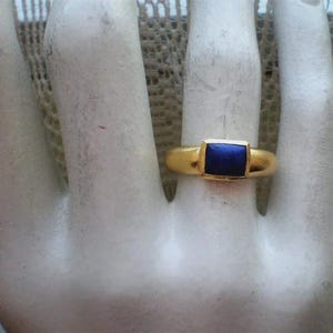Designer URART Solid 18K 750 Yellow Gold Genuine Blue Lapis Lazuli Unisex Band Ring