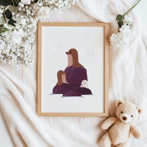 Seehund Familie Poster Kunst | Ocean Kinderzimmer Printable | Niedliches Meerestier Poster | Küsten Kinderzimmer Dekor | Digitaler Download