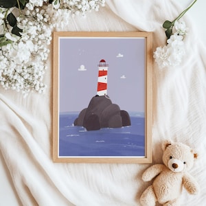 Lighthouse Wall Art | Nautical Digital Print | Coastal Nursery Decor | Minimalist Seaside Poster