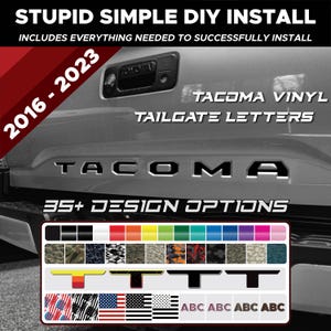 2016 - 2023 Toyota Tacoma Vinyl Inlay Tailgate Letters | Solid Colors, USA & Camo, |