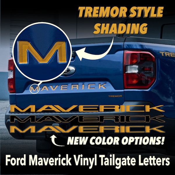 Ford Maverick Tremor Orange "3D Shadow" Look Tailgate Graphics, Maverick Tailgate Letters, Tremor Orange.
