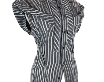 Reworked Striped Shirt, Upcycled Tailored Top, UK XS