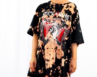 Vintage Bleach Tie Dye Rock Am Ring Band T-Shirt, Oversized XXL