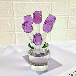 Handcrafted Stained Glass Tulip: Handblown Glass Flowers, A Timeless Gift for Her, Decorative Desk Accessories, Unique Tulip Lover Gift