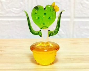 Handmade Glass Cactus Figurine: Cute Mini Cactus Decor, Lampwork Glass Plant Ornament, Cactus Lover Gift, Desert Home Decor
