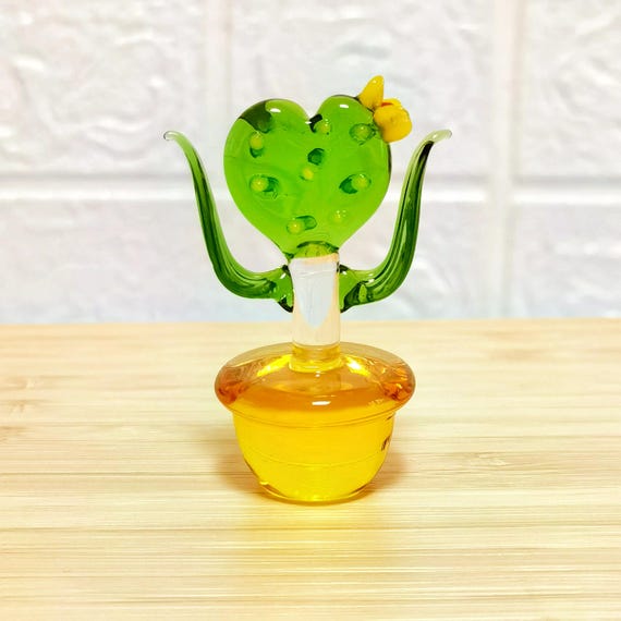 Handgemachte Glas Kaktus Figur: süsser Mini Kaktus Dekor, Glaspflanze Ornament, Kaktus Liebhaber Geschenk, Wüste Wohnkultur