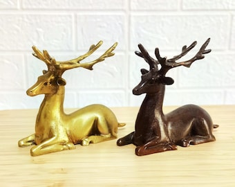 Brass Copper Deer Sculpture: Minimalist Home Decor Accent, Elegant Brass Deer Ornament, Rustic Woodland, Unique Deer Figurine Gift