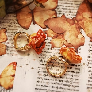 Handmade Red Rose Resin Ring: S925 Silver Adjustable Band