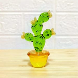 Handmade Fused Glass Cactus in Pot: Miniature Stained Glass Succulent