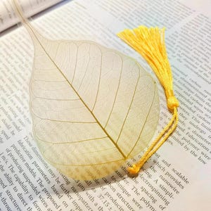 Elegante marcapáginas con borla y diseño de nervaduras de hojas: Marcapáginas artesanal inspirado en la naturaleza, regalo ideal para amantes de los libros, estudiantes, profesores y ávidos lectores.