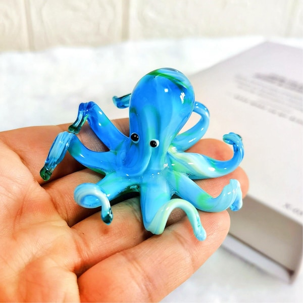Handgemachte Glas-Oktopus-Figuren: Lustige Ozean-Kraken-Skulptur, Vom Meer inspirierte Figur, Ozean-Glasskulptur, Einzigartiges Meeresgeschöpf Geschenk
