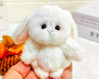 Handmade Lop-Eared Bunny Plushie: Kawaii Gifts for Her, Animal Toy for Easter and Xmas, Tiny Fluffy Rabbit, Adorable Collectible Gift Idea