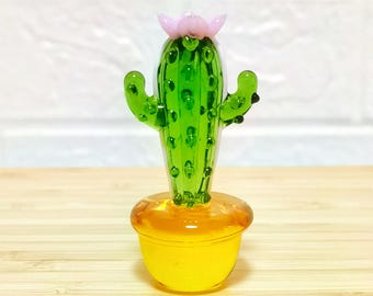 Handcrafted Glass Cactus Plants: Lampwork Glass Art Artificial Plants, Ideal Desk Decor for Cactus Lovers, Unique Summer Hosting Decor