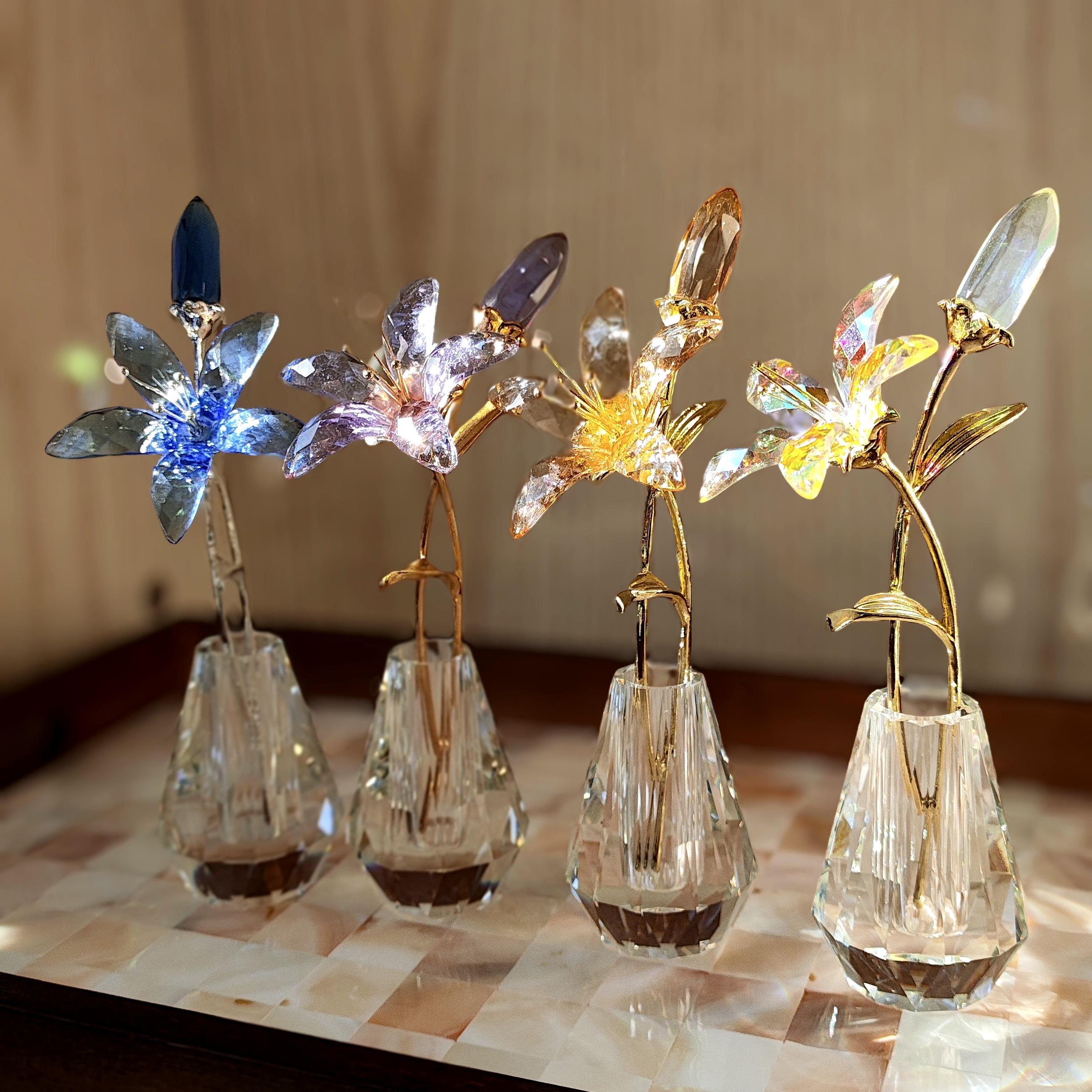 Handmade Glass Lily Flower: Colorful Glass Plants Desk Accessories, Artificial House Flower Decor, A Timeless Gift for Her, Lily Lovers Gift