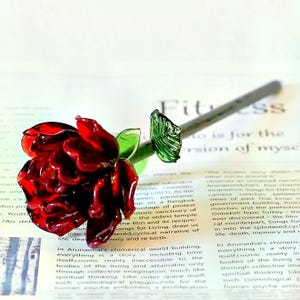 Handcrafted Stained Glass Rose and Vase Set: Forever Blooming Crystal Flower