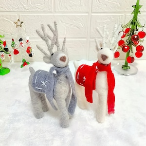 Unique Handfelted Reindeer: Felt Gift Christmas Tree Decoration with Cute Details and Festive Charm, Reindeer Couple Together Forever