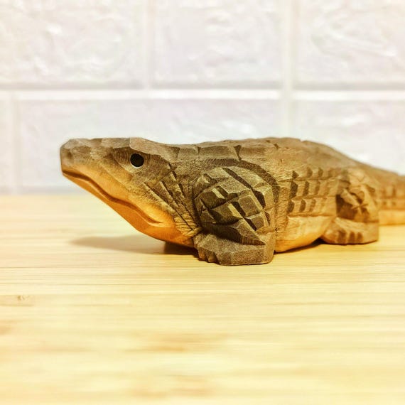 Miniature Wood Crocodile: Hand Carved Rustic Home Decor, Charming Wildlife Animal Figurines, Detailed Crocodile Lover Gift