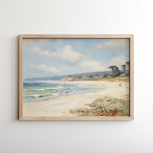Printable California Carmel Beach Coastal Seaside Ocean Landscape Vintage Painting, Antique Landscape Art Print, Wall Art Digital Download