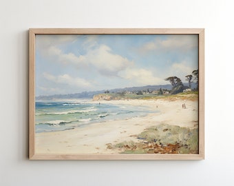 Printable California Carmel Beach Coastal Seaside Ocean Landscape Vintage Painting, Antique Landscape Art Print, Wall Art Digital Download