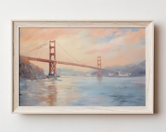 Printable California San Francisco Golden Gate Bridge Coast Vintage Painting, Antique Landscape Art Print, Wall Art Digital Download