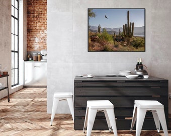 Hawk, Digital Download, Printable Wall Art, Desert Art, Printable Desert, Landscape Print, Arizona Landscape, Saguaro Print
