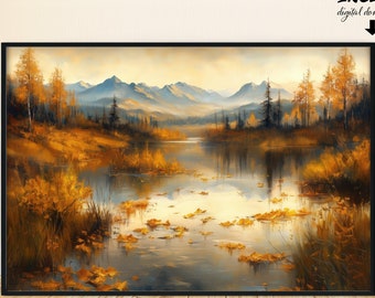 秋の山の風景アートプリント：感謝祭の壁飾り（デジタルダウンロード