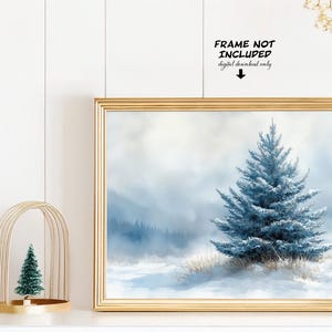 Winter Wonderland Snowy Tree Art Print, Digital Download Minimalist Landscape, Christmas Holiday Wall Decor, Printable Winter Scene