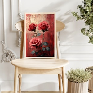 Red Roses Floral Art Print: Romantic Painting Wall Decor (digital ...
