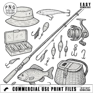 Fishing Png, Fishing Clipart, Fishing Rod Png, Fish Png, Fishing Gear, Sublimation Png, Digital PNG Instant Download