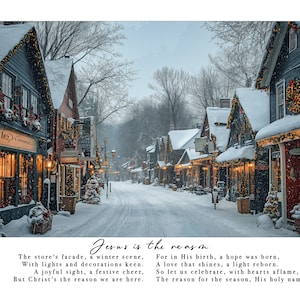 Winter Village Scene Digital Print, Christmas Town Art, Snowy Street Holiday Wall Decor, Festive Home Decoration, Cozy Winter Wonderland